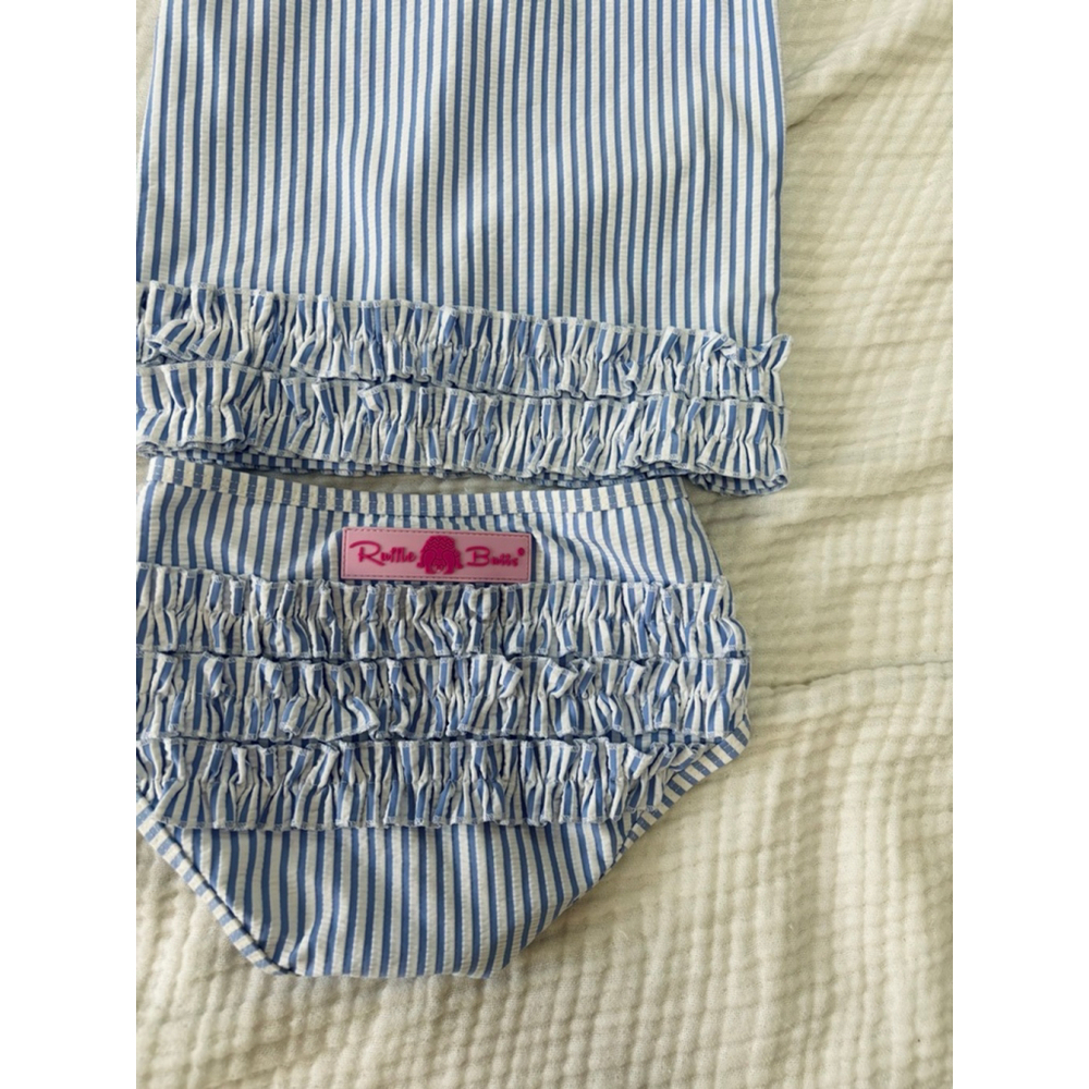 Girls RuffleButts Rashguard Swim Set 4T Blue White Striped - Picture 7 of 8